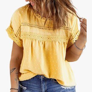 Eytino - Plus Size Crewneck Short Sleeve Loose Top Yellow - Size: 5X